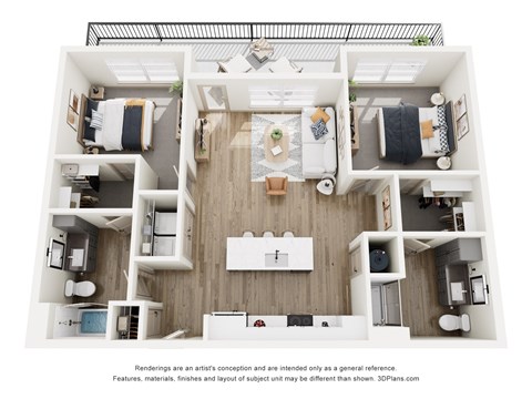 Floor plan for 2 beds, 2 baths, 1112 sqft